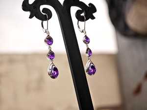 Nikhil Gems NG-033 925 Sterling Silver Gold Plated Pear Cut Amethyst Multi Gemstone Dangle Trendy Bridal <b>Earrings</b> Third Party - Product Image 4