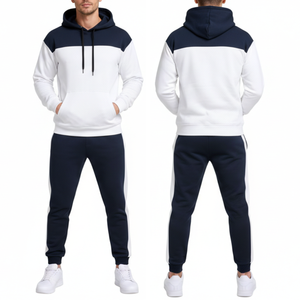 Ensemble de survêtement pour homme très demandé, deux tons, sweat à capuche et pantalon, bleu marine et blanc, vêtements de sport - Product Image 4
