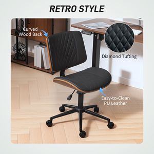 Sedia da Ufficio Contemporanea in Pelle PU, Girevole a 360°, Altezza Regolabile, Nera - Product Image 4