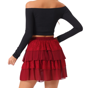 Mini-jupe pour femme à volants, taille haute, légère, respirante, superposée et étagée, style estival urbain décontracté, grandes tailles, vente en gros - Product Image 6