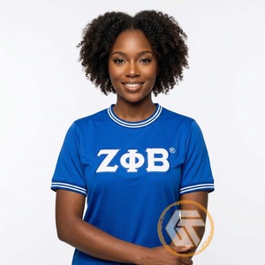 เสื้อยืดผู้หญิง Zeta Phi Beta แบบถัก ทอจากวัสดุรักษ์โลก สีน้ำเงิน 1920 ผลิตจากโพลีเอสเตอร์/คอตตอน ผสมผสานกัน ป้องกันรอยยับ แห้งเร็ว - Product Image 1