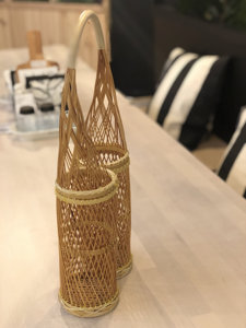 Porte-vin en bambou, panier à vin pour cadeau, 2 bouteilles, rangement de cuisine, support à vin tissé naturellement, fournisseur et fabricant en gros - Product Image 5
