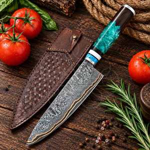 Cuchillo de Chef Premium de Acero Damasco y Cobre, 8-9.9 pulgadas, Acabado de Alto Brillo, Forjado a Mano, Mango Personalizado, Cuchillo de Cocina para Uso Profesional - Product Image 4