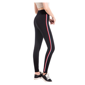 Leggings de yoga noirs taille haute avec coutures contrastées, longueur intégrale, taille élastique, extensibles dans les quatre sens (Spandex/Nylon), séchage rapide, sans coutures - Product Image 2