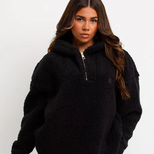 Meilleure vente de sweat-shirt à capuche en molleton à demi-fermeture éclair pour femme personnalisé noir à demi-fermeture éclair sweats à capuche d'entraînement broderie pour la saison d'hiver - Product Image 1