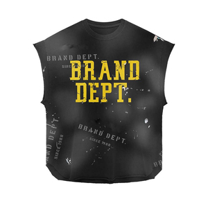 T-shirt personnalisé en coton 100% pour homme, coupe ample, imprimé, doux, surdimensionné, sans manches, avec impression graphique. - Product Image 2