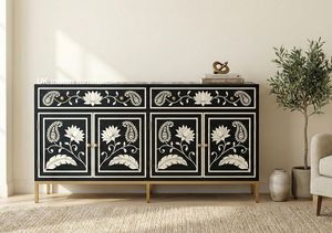Console avec tiroirs en os incrustés, meuble de salon, design moderne style ferme, écologique, durable, fait main en Inde - Product Image 1
