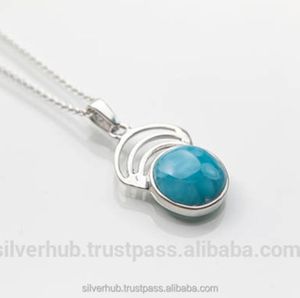 Pendentif ethnique fait main en argent sterling 925 exclusif, forme ronde, pierre précieuse Larimar bleue, bijoux pour femmes, fournisseur ODM OEM - Product Image 6