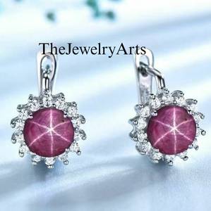 Boucles d'oreilles clous en rubis étoilé, délicates, en zircone, en argent sterling 925, pour femme, élégantes, cadeau pour demoiselle d'honneur, bijoux - Product Image 2