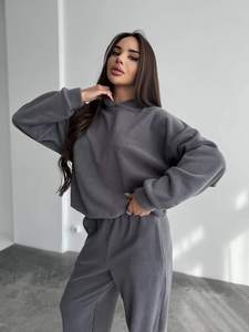 Custom Womens Grey Tracksuit <b>Set</b> Zip Hoodie <b>Jogger</b> Pants Casual Streetwear Sportswear Two Piece <b>Matching</b> Outfit Supplier - Product Image 5