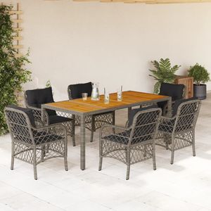 <b>Grey</b> Garden Dining Set 6 Seater Teak Table Rattan <b>Frame</b> Weather Resistant Outdoor Furniture - Product Image 1
