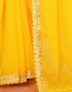 KV Women's Traditional Georgette Rayon Yellow Embellished Designer <b>Saree</b> Wrinkle-Free Reversible Party Unstitched <b>Blouse</b> - Product Image 5