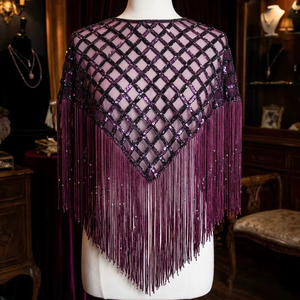 Custom Handmade Luxury Beaded Poncho <b>Jacket</b> Heavy Embroidery <b>Sequin</b> Shawl for Formal Events Bulk Supplier - Product Image 1