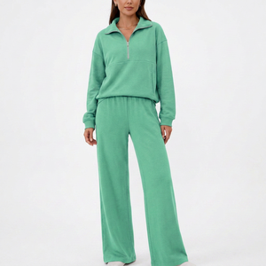 Ensemble de survêtement 2 pièces pour femme : sweat-shirt demi-zip et pantalon de jogging large, coupe décontractée, tenue d'automne, couleur unie, manches longues - Product Image 4