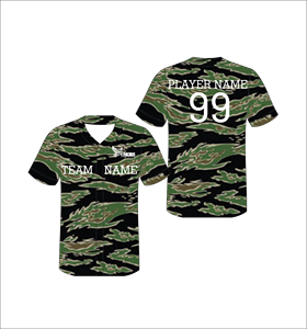 Maillot de baseball personnalisé vert camouflage Woodland, sublimation, boutonné, uniforme d'équipe, t-shirt athlétique anti-humidité, OEM ODM - Product Image 1