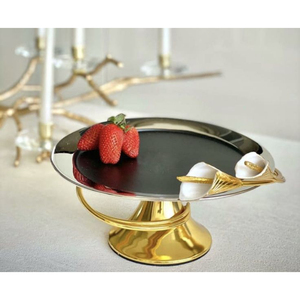 Bol de service élégant et de haute qualité, plaqué or, avec motifs de fleurs de lys Cala et éléments noirs, idéal pour les fruits et les aliments. - Product Image 1