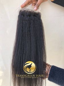 Produit phare : Extension de cheveux humains 4x4 Kinky Straight avec dentelle transparente, cheveux vierges indiens d'un seul donneur, noirs, pour femmes - Product Image 4