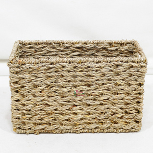 Natural Rustic Seagrass Woven Eco-Friendly Storage <b>Basket</b> Set <b>Rectangular</b> Shelf Organizer Bins with Built-in Handles - Product Image 2