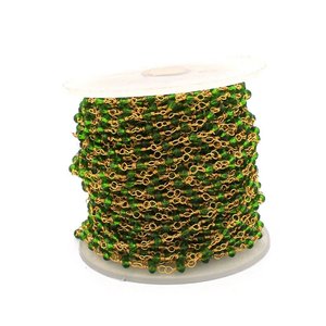 Chaîne de chapelet en diopside chromé, perles vertes facettées de 3 mm, chaîne plaquée or enroulée sur fil pour la fabrication de bijoux - Product Image 3