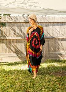 Handmade Indian Viscose <b>Kaftan</b> Women's Three Quarter Sleeve Long Ankle-Length Tie Dye V-Neck Straight Silhouette <b>Plus</b> <b>Size</b> - Product Image 4