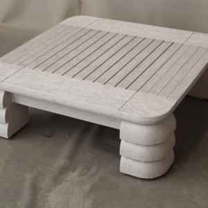 Modern Teak Wood Coffee <b>Table</b> with Solid Base and <b>Rounded</b> Edges for <b>Living</b> <b>Room</b> Interiors - Product Image 2