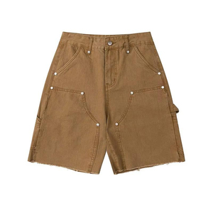 Custom Streetwear <b>Jean</b> Shorts Men Double Waist Knees Diamonds Baggy Cargo <b>Jeans</b> Denim Shorts Men Wash Denim Shorts - Product Image 1