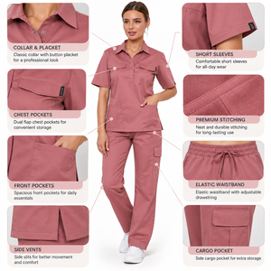 Nouveaux ensembles d'uniformes médicaux pour infirmières, médecins et spas, avec logo brodé, uniformes chirurgicaux pour femmes, ensembles d'uniformes roses - Product Image 6