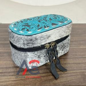 Wholesale Designer <b>Tooled</b> Cowhide Fur Leather Mini Jewelry <b>Box</b> High Quality Real Genuine Leather Portable Travel Organizer Case - Product Image 1