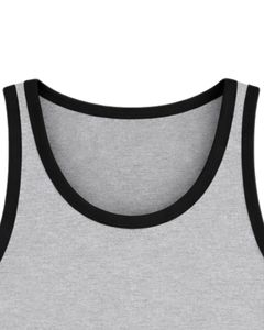 Camiseta sin mangas para hombre, color gris oscuro personalizado con ribete en negro, chaleco de algodón de color sólido, informal, para verano, gimnasio, entrenamiento, fitness. - Product Image 5