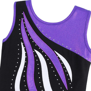 Justaucorps noir pour filles avec bordure violette, sans manches, pour la danse et la gymnastique, couleur unie, coupe décontractée, toutes saisons - Product Image 6