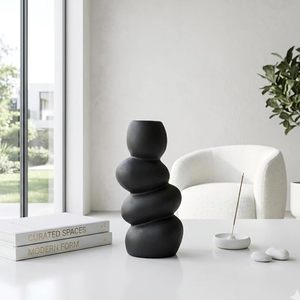 Vase moderne en céramique noire, forme galet, pour table, décoration intérieure, centre de table de mariage - Product Image 2