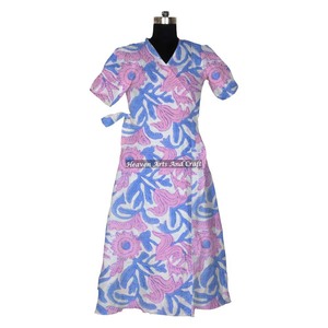 Bikini estampado en Bloque para mujer, ropa de dormir de algodón Natural hecha a mano, bata de baño caftán Maxi - Product Image 4