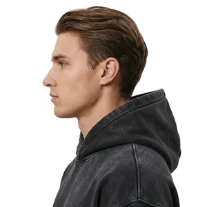 Sudadera con Capucha Oversize para Hombre, Negra, 100% Algodón, Estilo Casual, Color Sólido, Lavada, Estilo Urbano - Product Image 4