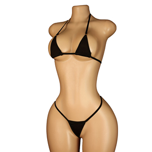 Ensemble bikini dos nu noir pour femme OEM, deux pièces, couleur unie, en Spandex et Nylon, maillot de bain avec bas string, coupe extensible, style classique - Product Image 6