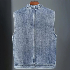 Gilet en jean patchwork pour homme, design personnalisé, vêtement d'extérieur décontracté sans manches, tendance streetwear, veste sans manches pour homme - Product Image 6