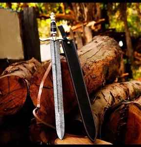 Épée viking en acier Damas de haute qualité avec fourreau en bois sculpté, style nordique médiéval, pour le camping en plein air, pour guerrier, avec étui - Product Image 5