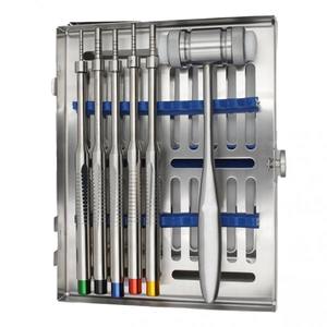 Osteotome dentaire droit, kit complet pour rehaussement de sinus et écartement osseux, 5 instruments avec marteau et plateau, en acier, manuel - Product Image 3