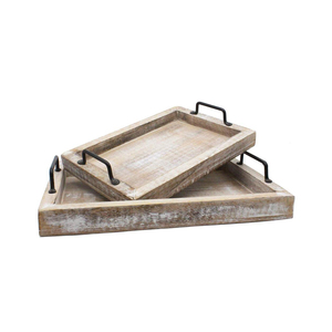 Plateau de service rectangulaire en bois avec poignées métalliques, design minimaliste solide, durable pour une utilisation en cuisine - Product Image 4