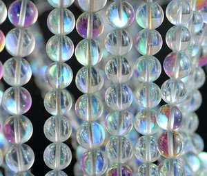 ลูกปัดควอตซ์ไทเทเนียมออราเมจิกสีขาวรุ้ง รูปทรงกลม สำหรับทำเครื่องประดับอัญมณีธรรมชาติ DIY - Product Image 3