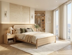 Modern Solid Wood Non-Foldable Platform <b>Bed</b> Frame Queen/<b>King</b> <b>Size</b> Lighted <b>Headboard</b> USB-C Charging Ports Eco-Friendly Natural - Product Image 6