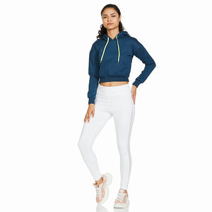 Sudadera con capucha para mujer, personalizada, de color liso, estilo crop top, transpirable, de poliéster y algodón, con mangas largas y corte corto. - Product Image 4