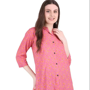 Chemise décontractée SAZU en coton et rayonne imprimée pour femme, coupe régulière, tissu léger et doux, boutonnée, haut imprimé tendance - Product Image 1