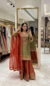 Womens Ethnic Wear Sharara Suit in Glass <b>Silk</b> <b>Fabric</b> with Stylish Kurta Flared Sharara Bottom for Special Occasions - Product Image 5