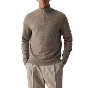 OEM ODM Sportswear Tee Men Stand Collar Half Zip Long Sleeve Top Tee Men Regular Fit Dark Charcoal Quarter Zip Long Sleeve Tee - Product Image 1