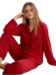 Women's Long-Sleeve V-Neck Pajama Set Plaid Trousers Eco-Friendly Breathable Soft Spandex/Cotton <b>Badge</b> Drawstring Closure - Product Image 3