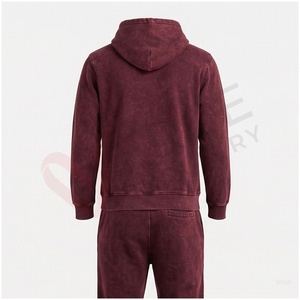 Ensemble de survêtement à capuche pour homme, couleur bordeaux, manches longues, couleur unie, coupe décontractée, vêtements d'automne, respirant, 100% coton - Product Image 2