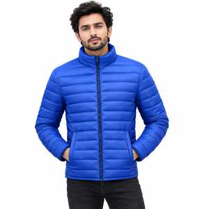 Chaqueta Acolchada Impermeable para Hombre, Cuello Alto, Color Amarillo, con Cierre Frontal con Logotipo, Ligera, 100% Poliéster, Ropa de Invierno - Product Image 1