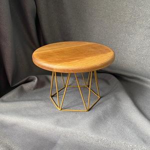 Luxury Round Wood Cake Stand Gold Wire Frame Dessert Display Pedestal Riser Cupcake Holder Platter for Wedding Event Decoration - Product Image 1