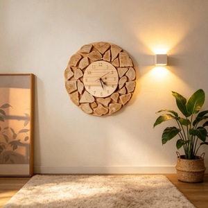 Horloge murale en bois rustique artisanale luxueuse, ronde, analogique, à quartz, silencieuse, décoration de salon - Product Image 2