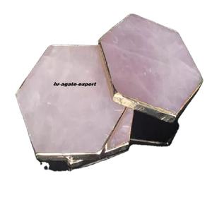 Venta al por mayor cristales de piedra de ágata natural curación rosa cuarzo piedra preciosa corte ovalado rebanada de posavasos de cristal para la venta - Product Image 4